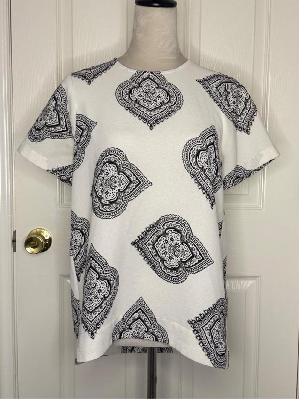 Madewell Tailored Tee black white paisley tunic blouse S - boho minimalist